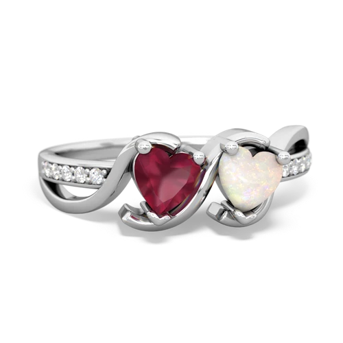 ruby-opal double heart ring