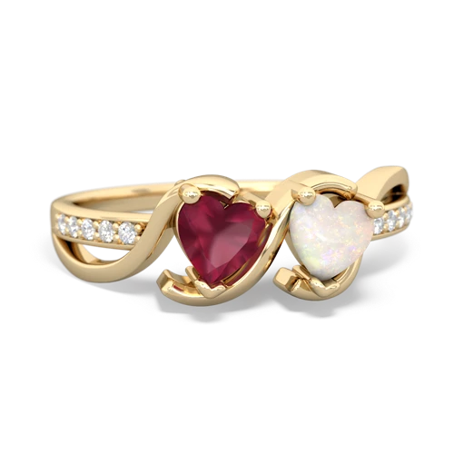 ruby-opal double heart ring