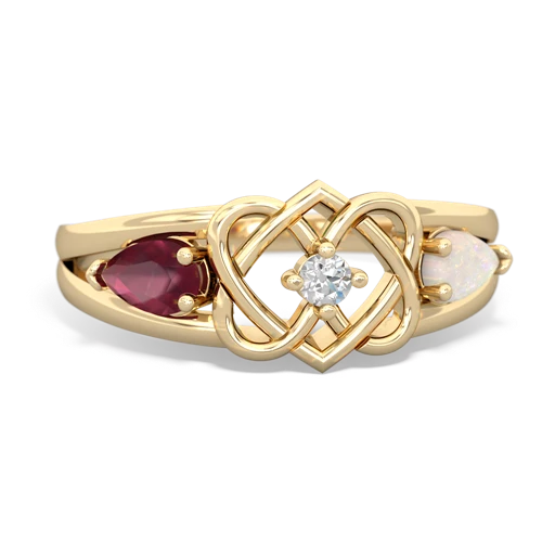 ruby-opal double heart ring