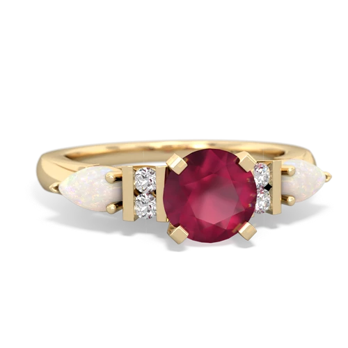 Ruby Genuine Ruby with Genuine Opal and Genuine White Topaz Engagement ring Ring