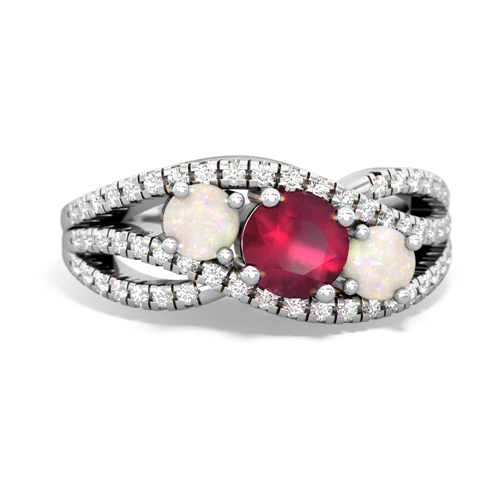 ruby-opal three stone pave ring
