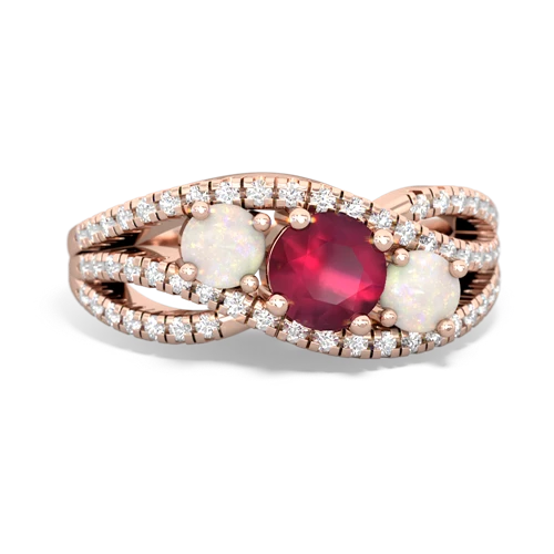 ruby-opal three stone pave ring