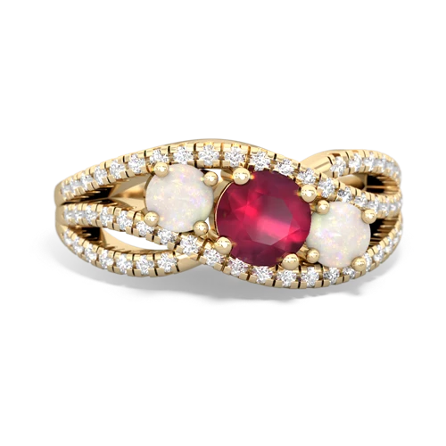 ruby-opal three stone pave ring