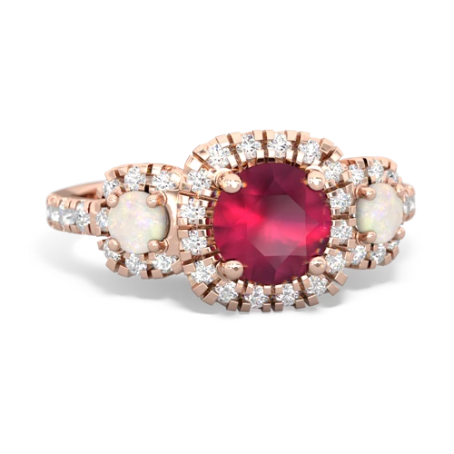 Ruby Genuine Ruby with Genuine Opal and Genuine White Topaz Regal Halo ring Ring