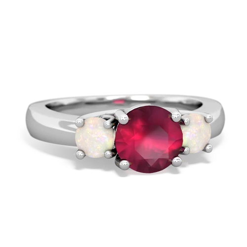 Ruby Genuine Ruby with Genuine Opal and Genuine Amethyst Three Stone Trellis ring Ring