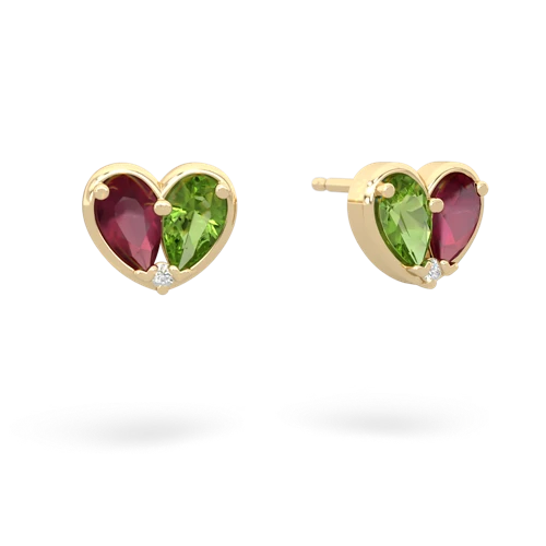ruby-peridot one heart earrings