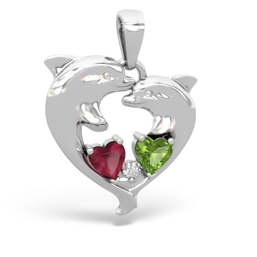 ruby-peridot dolphins pendant