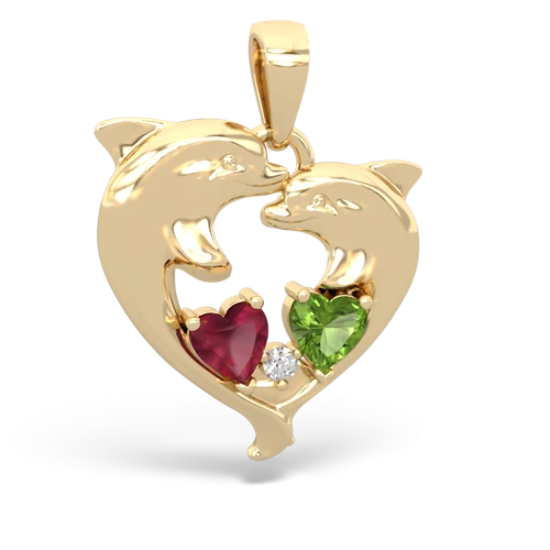 ruby-peridot dolphins pendant