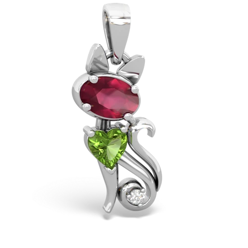 ruby-peridot kitten pendant