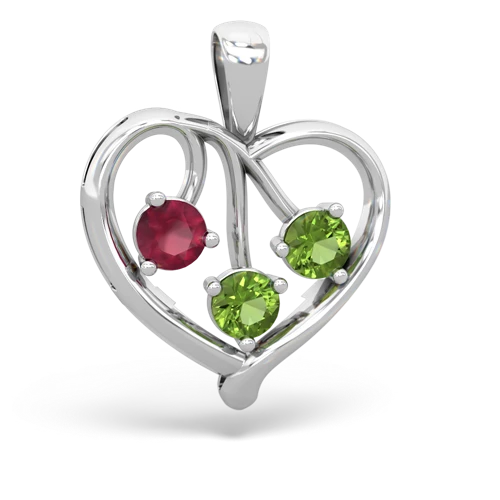 Ruby Genuine Ruby with Genuine Peridot and Lab Created Pink Sapphire Glowing Heart pendant Pendant