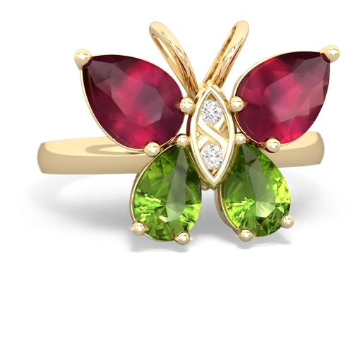 ruby-peridot butterfly ring