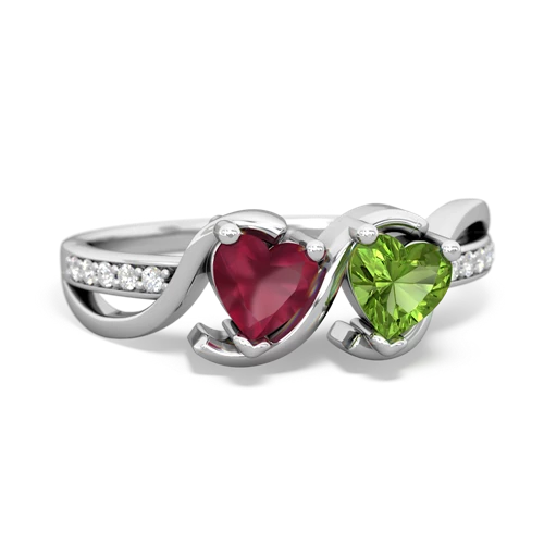 ruby-peridot double heart ring