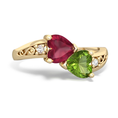 ruby-peridot filligree ring