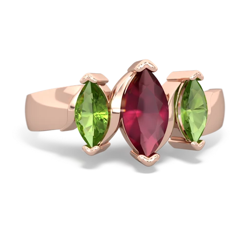 Ruby Genuine Ruby with Genuine Peridot and Genuine Peridot Three Peeks ring Ring
