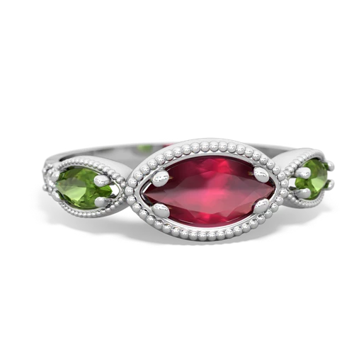 Ruby Genuine Ruby with Genuine Peridot and Genuine Peridot Antique Style Keepsake ring Ring