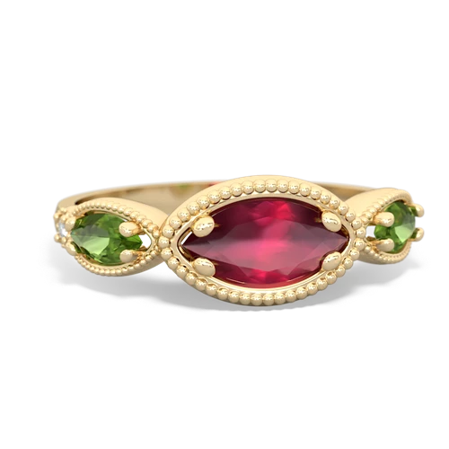 ruby-peridot milgrain marquise ring