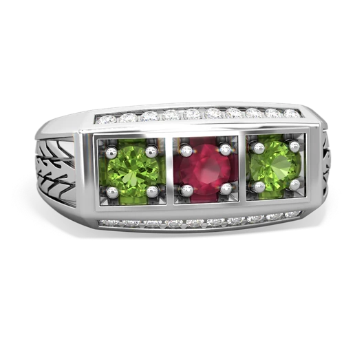 ruby-peridot three stone ring