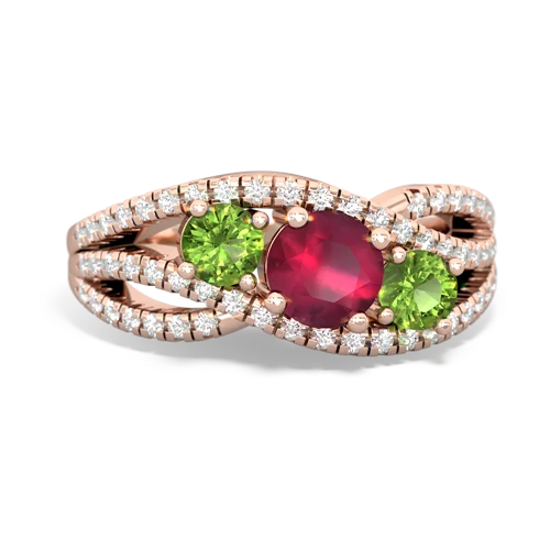 ruby-peridot three stone pave ring