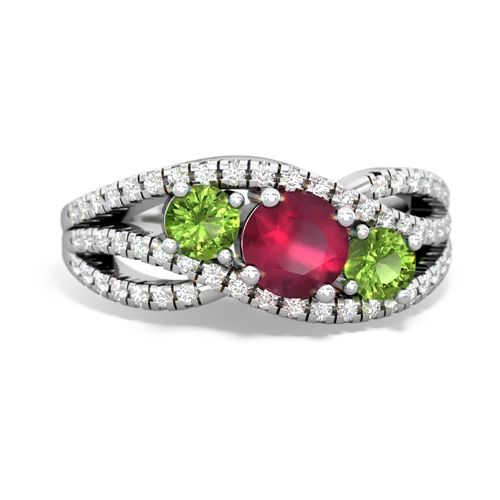 ruby-peridot three stone pave ring