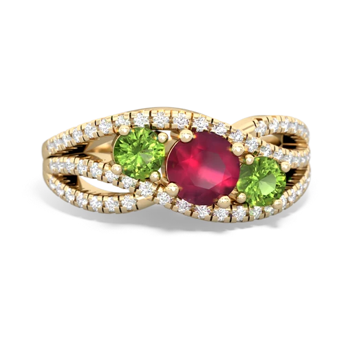 ruby-peridot three stone pave ring