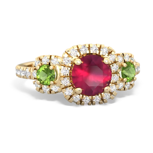 ruby-peridot three stone regal ring