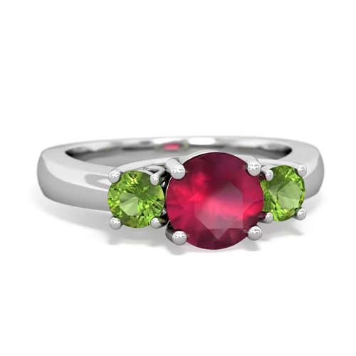Ruby Genuine Ruby with Genuine Peridot and Genuine Peridot Three Stone Trellis ring Ring