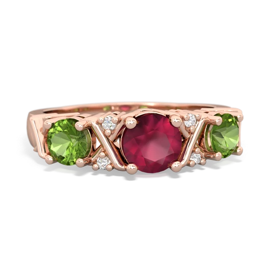 Ruby Genuine Ruby with Genuine Peridot and Lab Created Pink Sapphire Hugs and Kisses ring Ring