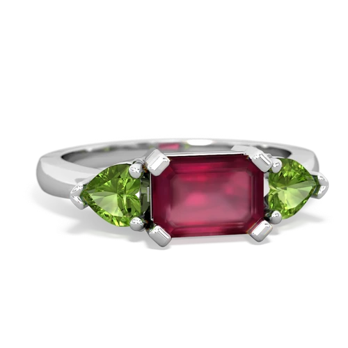 Ruby Genuine Ruby with Genuine Peridot and Genuine Peridot Three Stone ring Ring