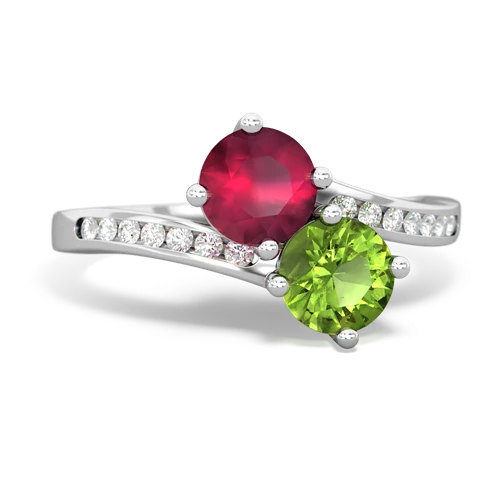 ruby-peridot two stone channel ring