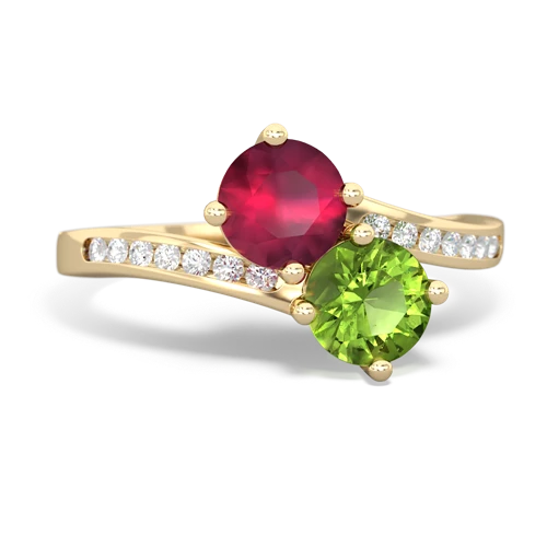 ruby-peridot two stone channel ring