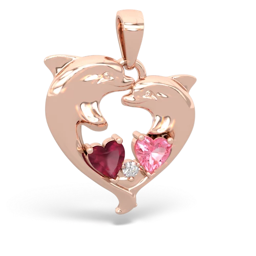 ruby-pink sapphire dolphins pendant