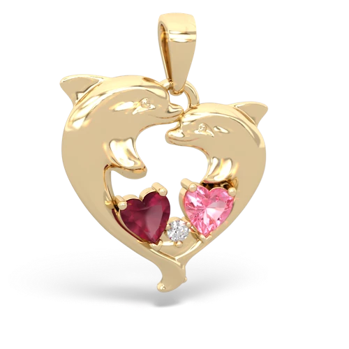 ruby-pink sapphire dolphins pendant