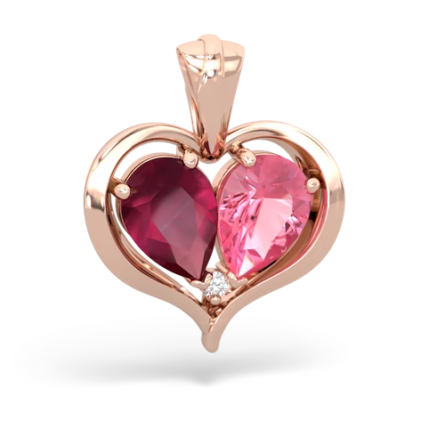 ruby-pink sapphire half heart whole pendant