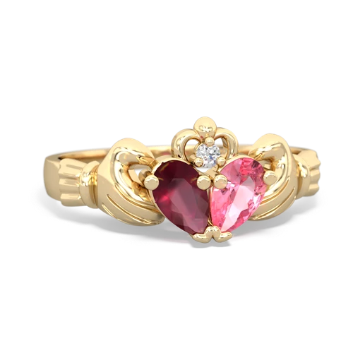 ruby-pink sapphire claddagh ring