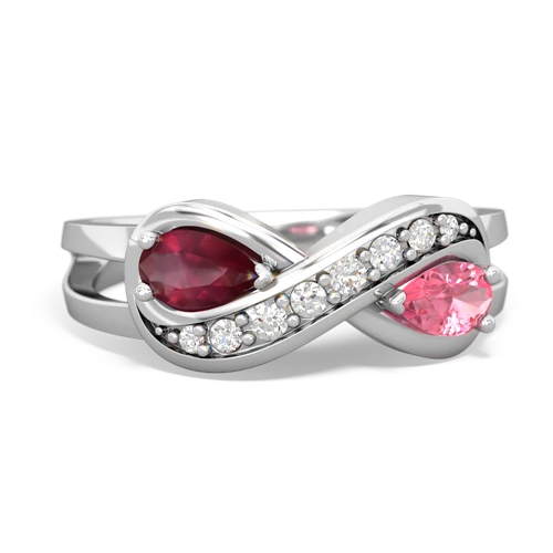 ruby-pink sapphire diamond infinity ring