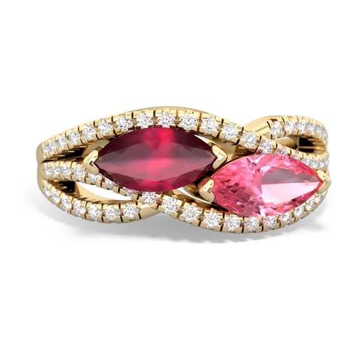 ruby-pink sapphire double heart ring