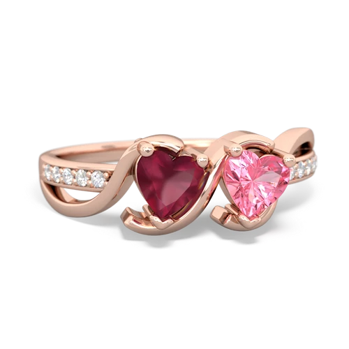 ruby-pink sapphire double heart ring