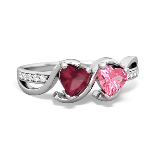 ruby-pink sapphire double heart ring