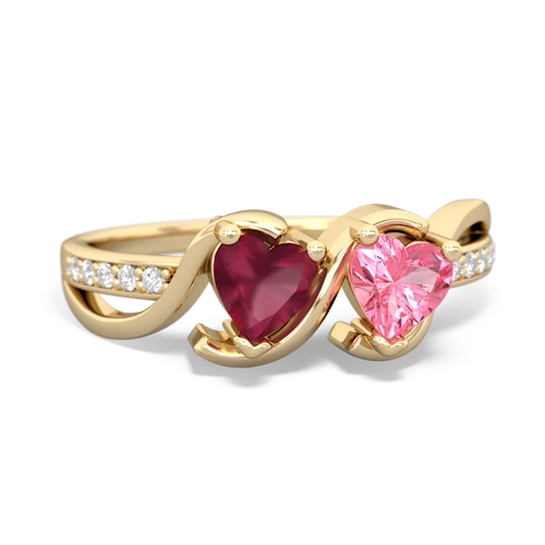 ruby-pink sapphire double heart ring