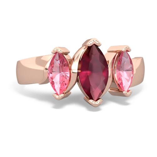 Ruby Genuine Ruby with Lab Created Pink Sapphire and Genuine Swiss Blue Topaz Three Peeks ring Ring