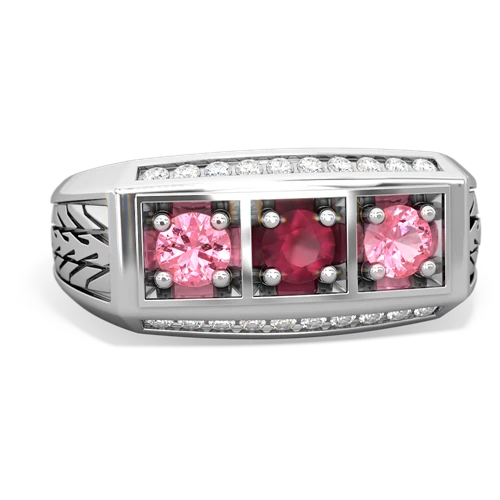 ruby-pink sapphire three stone ring