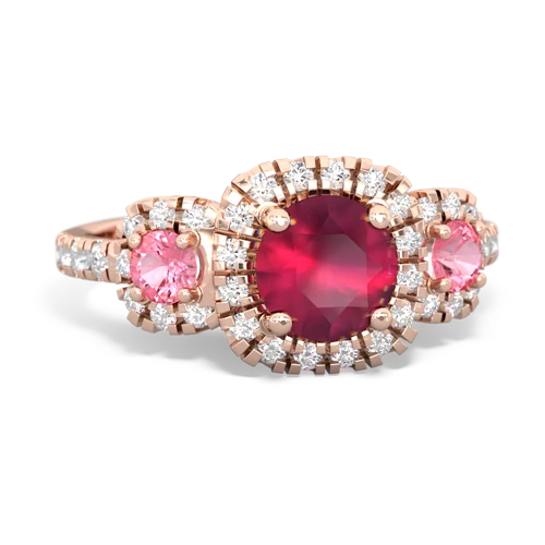 ruby-pink sapphire three stone regal ring