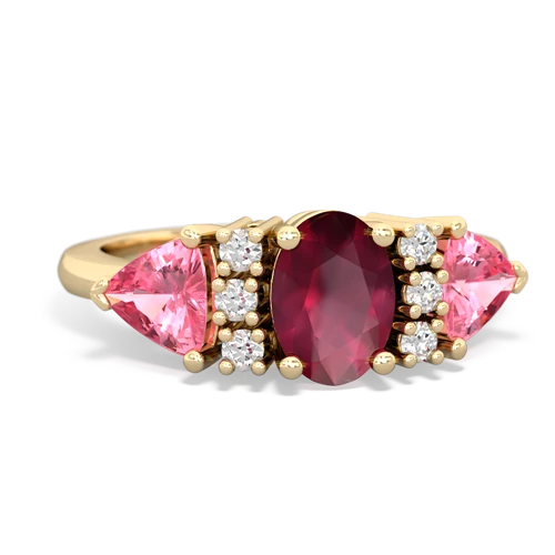 Ruby Genuine Ruby with Lab Created Pink Sapphire and Genuine Swiss Blue Topaz Antique Style Three Stone ring Ring
