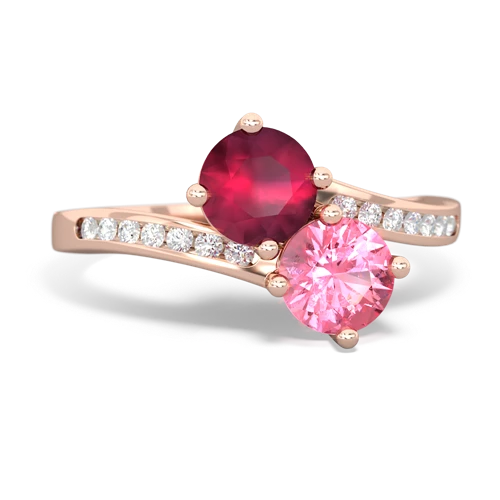 ruby-pink sapphire two stone channel ring