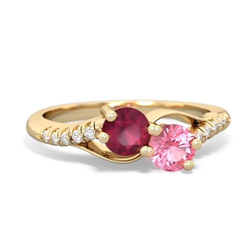 ruby-pink sapphire two stone infinity ring