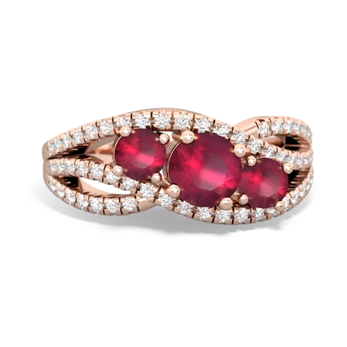 ruby three stone pave ring