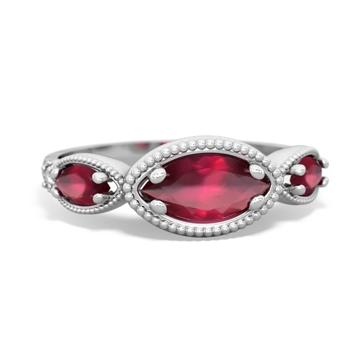 Ruby Genuine Ruby with Genuine Ruby and Genuine Aquamarine Antique Style Keepsake ring Ring