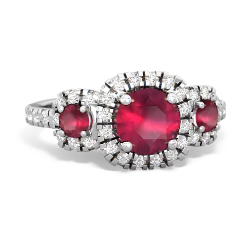 fire opal-emerald three stone regal ring