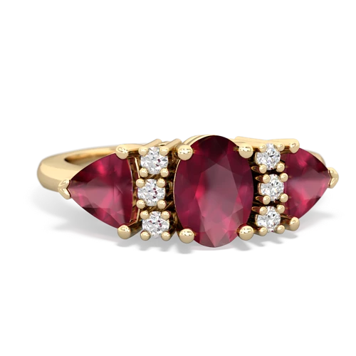Ruby Genuine Ruby with Genuine Ruby and Genuine Aquamarine Antique Style Three Stone ring Ring