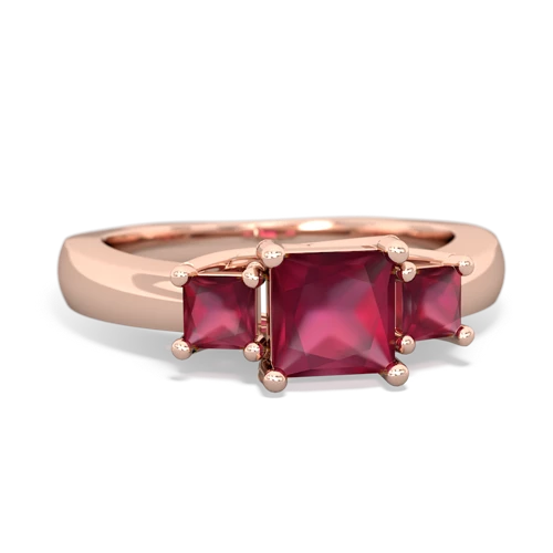 Ruby Genuine Ruby with Genuine Ruby and Genuine Aquamarine Three Stone Trellis ring Ring